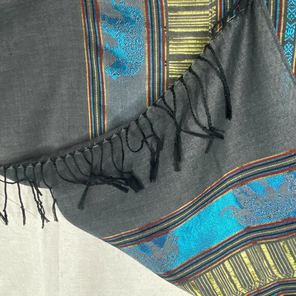 Scarf Elephant Shawl Wrap Runner Thailand Pattern Brocade Thai Laos ? - Picture 4 of 8